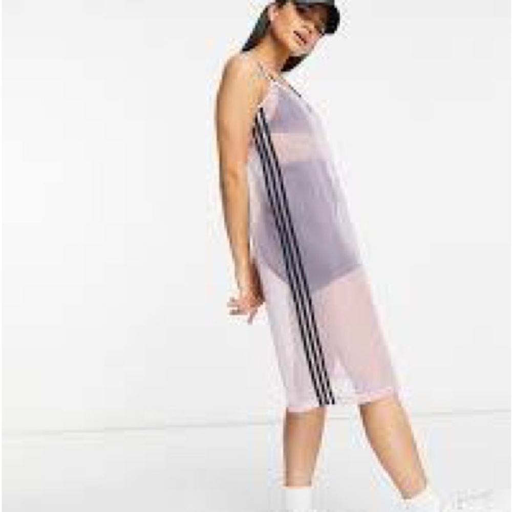 Adidas Sheer Pink Dress with Black Stripes